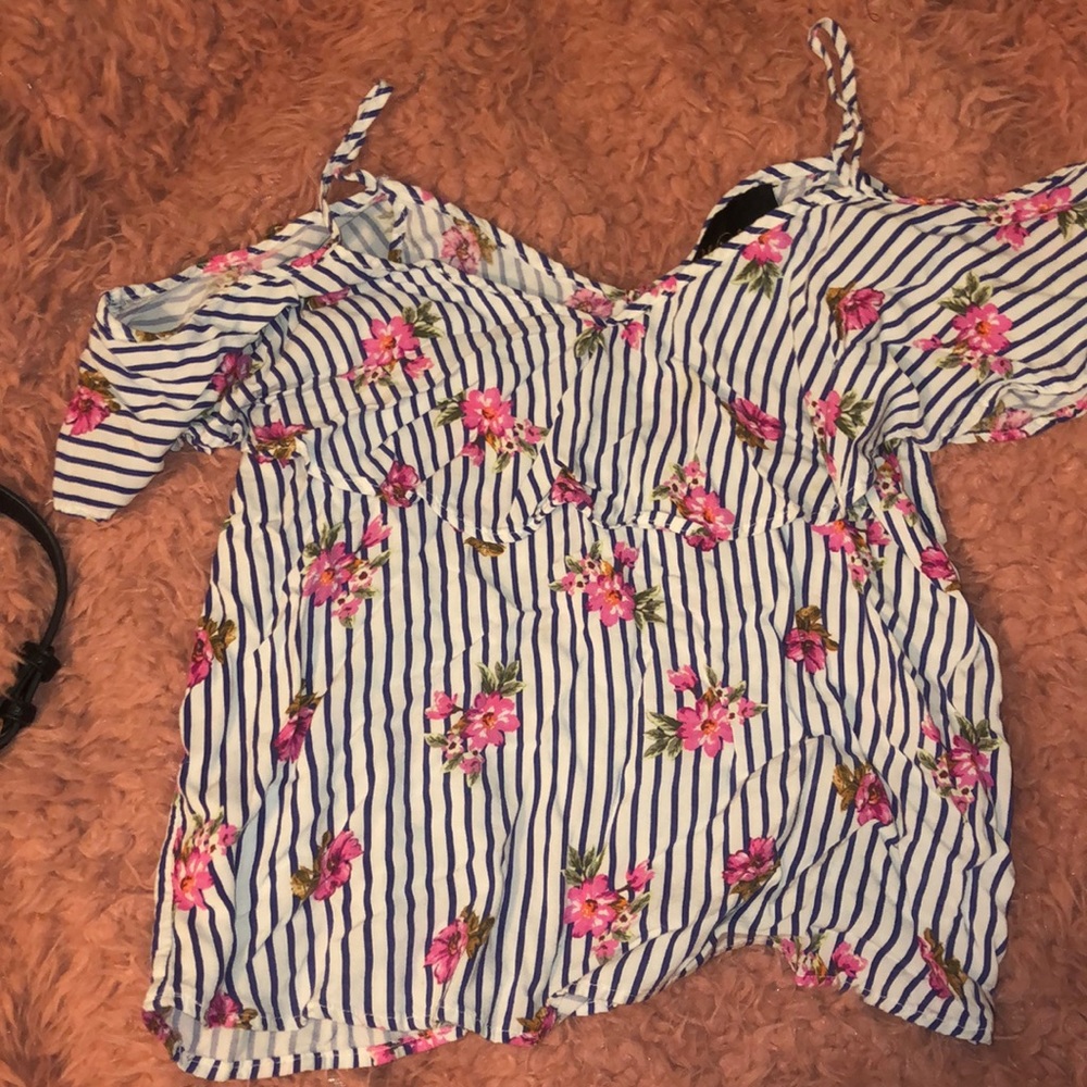 Blue and white off the shoulder top